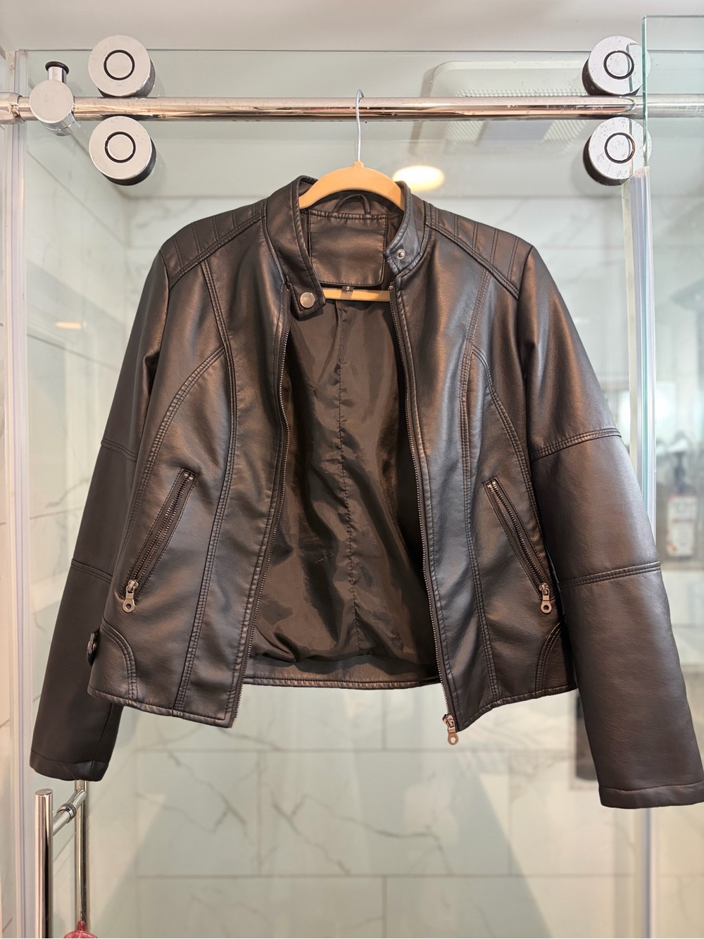 Classic Black Faux Leather Moto Jacket - Women